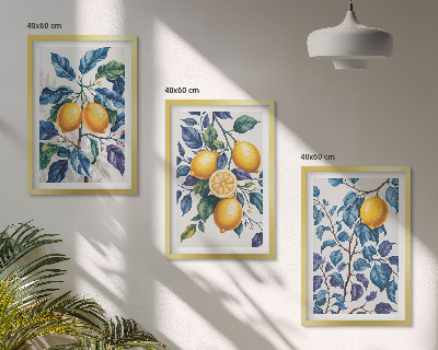 Set tablouri decorative Ramuri de lămâie cu frunze albastre