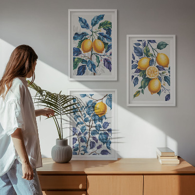 Set tablouri decorative Ramuri de lămâie cu frunze albastre