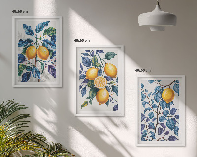 Set tablouri decorative Ramuri de lămâie cu frunze albastre