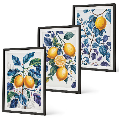 Set tablouri decorative Ramuri de lămâie cu frunze albastre