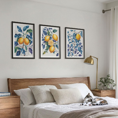 Set tablouri decorative Ramuri de lămâie cu frunze albastre