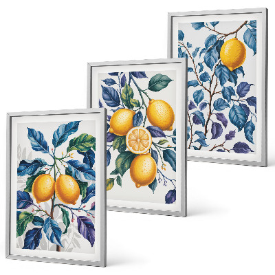 Set tablouri decorative Ramuri de lămâie cu frunze albastre