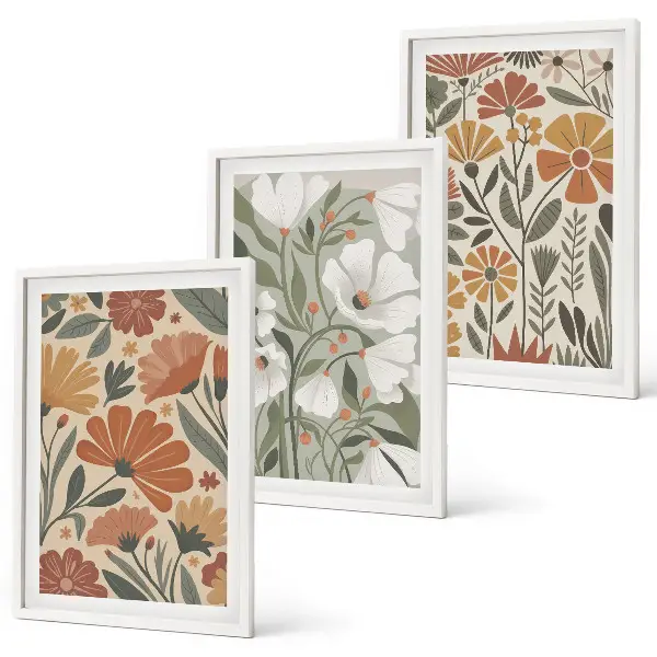 Set de tablouri pentru dormitor cu modele florale în nuanțe de portocaliu și verde