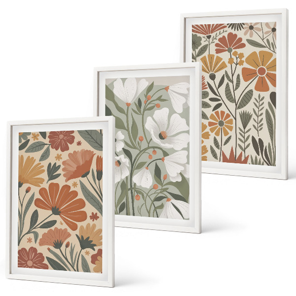 Set tablouri pentru dormitor Modele florale portocaliu verde