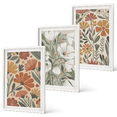 Set de tablouri pentru dormitor cu modele florale în nuanțe de portocaliu și verde