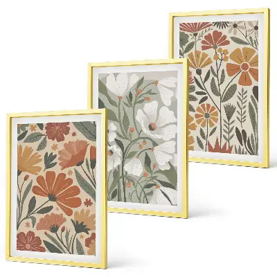 Set de tablouri pentru dormitor cu modele florale în nuanțe de portocaliu și verde