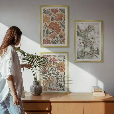 Set de tablouri pentru dormitor cu modele florale în nuanțe de portocaliu și verde