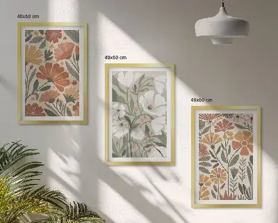 Set de tablouri pentru dormitor cu modele florale în nuanțe de portocaliu și verde