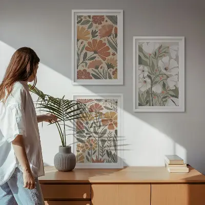 Set de tablouri pentru dormitor cu modele florale în nuanțe de portocaliu și verde
