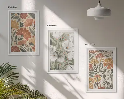 Set de tablouri pentru dormitor cu modele florale în nuanțe de portocaliu și verde