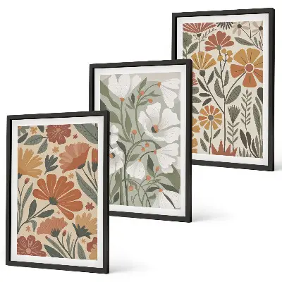 Set de tablouri pentru dormitor cu modele florale în nuanțe de portocaliu și verde
