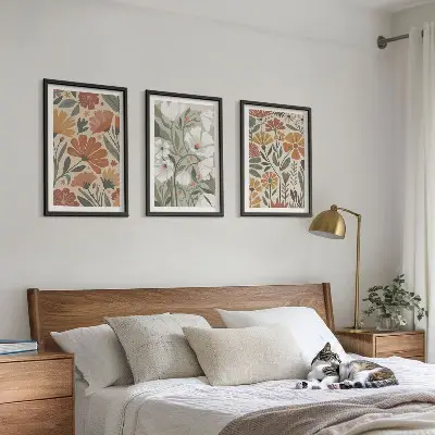 Set de tablouri pentru dormitor cu modele florale în nuanțe de portocaliu și verde