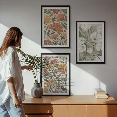 Set de tablouri pentru dormitor cu modele florale în nuanțe de portocaliu și verde
