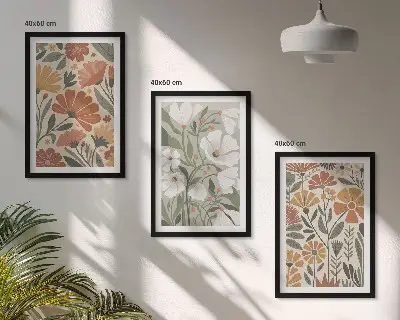 Set de tablouri pentru dormitor cu modele florale în nuanțe de portocaliu și verde