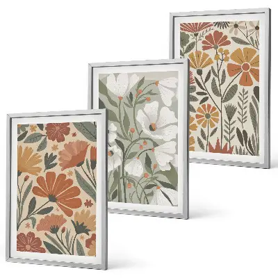 Set de tablouri pentru dormitor cu modele florale în nuanțe de portocaliu și verde