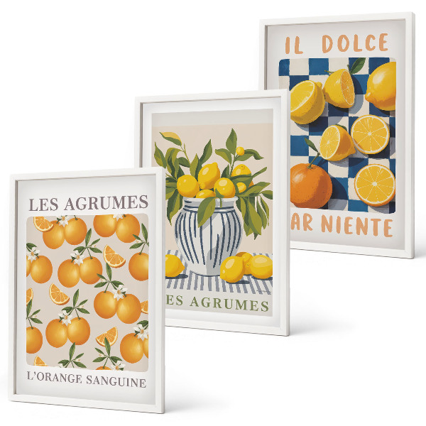 Set tablouri pentru dormitor Fructe citrice galbene retro