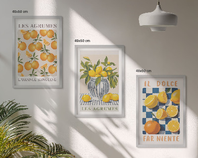 Set tablouri pentru dormitor Fructe citrice galbene retro