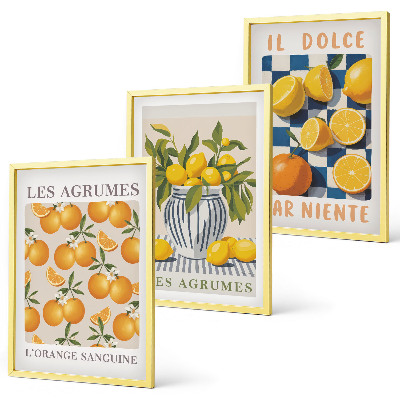 Set tablouri pentru dormitor Fructe citrice galbene retro