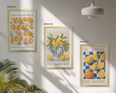 Set tablouri pentru dormitor Fructe citrice galbene retro