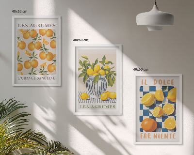 Set tablouri pentru dormitor Fructe citrice galbene retro
