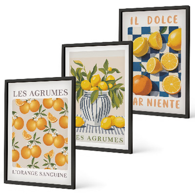 Set tablouri pentru dormitor Fructe citrice galbene retro