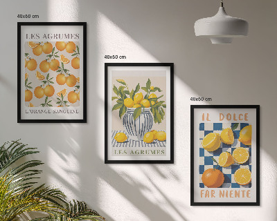Set tablouri pentru dormitor Fructe citrice galbene retro