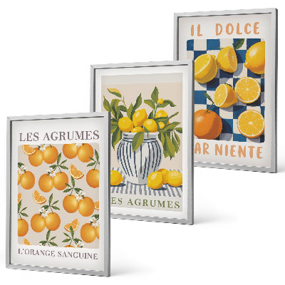 Set tablouri pentru dormitor Fructe citrice galbene retro