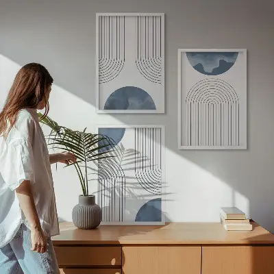 Set de tablouri pentru dormitor cu modele abstracte albastre