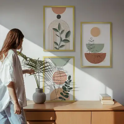 Set tablouri decorative cu forme abstracte de plante