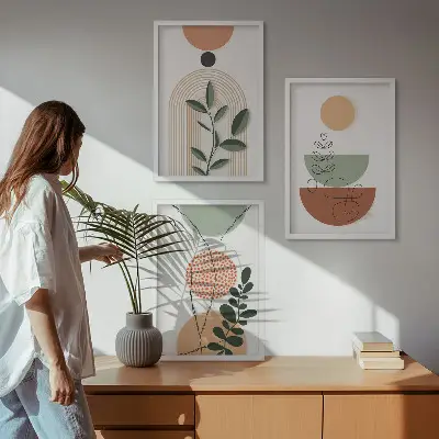 Set tablouri decorative cu forme abstracte de plante