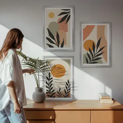 Set tablouri decorative cu forme abstracte de plante