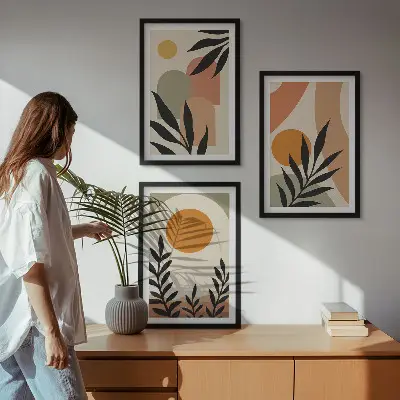 Set tablouri decorative cu forme abstracte de plante