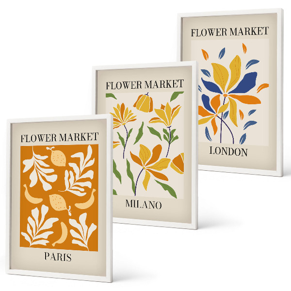 Set tablouri pentru dormitor Postere florale Paris Milano Londra