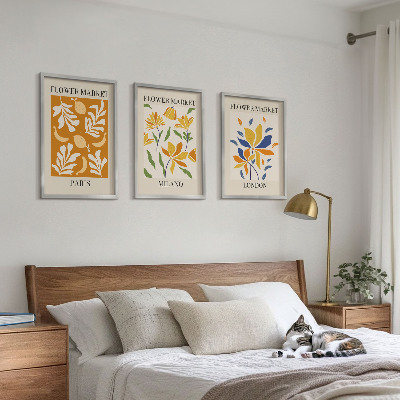 Set tablouri pentru dormitor Postere florale Paris Milano Londra