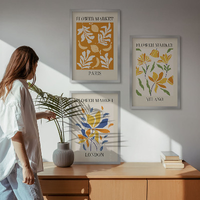 Set tablouri pentru dormitor Postere florale Paris Milano Londra