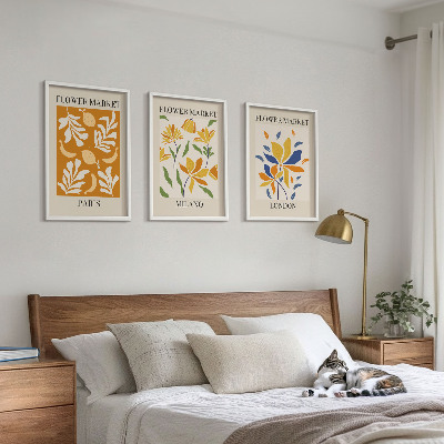 Set tablouri pentru dormitor Postere florale Paris Milano Londra