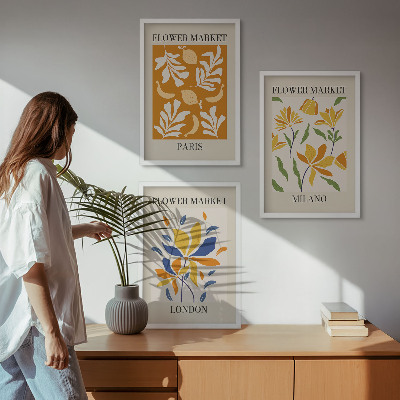 Set tablouri pentru dormitor Postere florale Paris Milano Londra