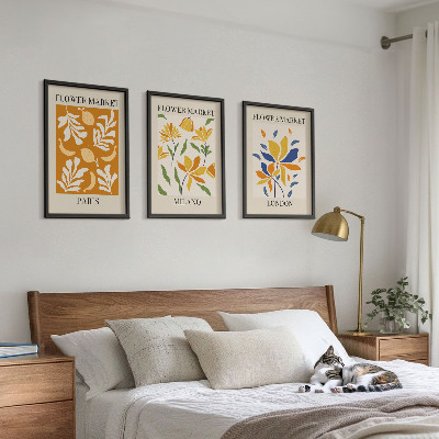Set tablouri pentru dormitor Postere florale Paris Milano Londra