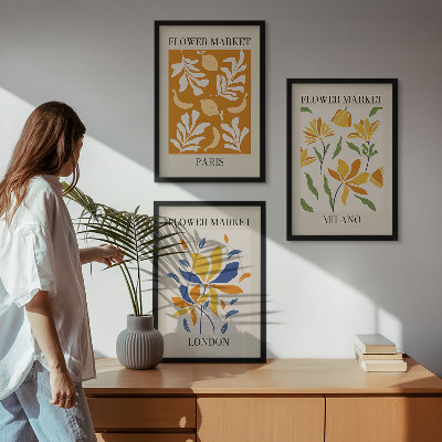 Set tablouri pentru dormitor Postere florale Paris Milano Londra