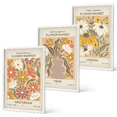 Set tablouri decorative cu modele florale inspirate din Amsterdam, Paris și Londra