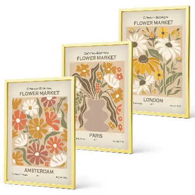 Set tablouri decorative cu modele florale inspirate din Amsterdam, Paris și Londra