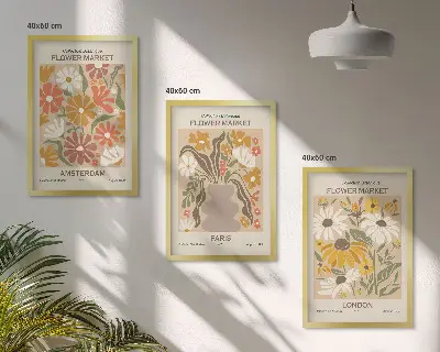 Set tablouri decorative cu modele florale inspirate din Amsterdam, Paris și Londra