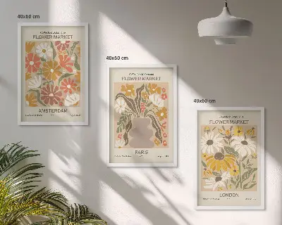 Set tablouri decorative cu modele florale inspirate din Amsterdam, Paris și Londra