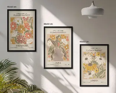 Set tablouri decorative cu modele florale inspirate din Amsterdam, Paris și Londra