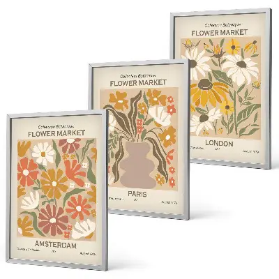 Set tablouri decorative cu modele florale inspirate din Amsterdam, Paris și Londra