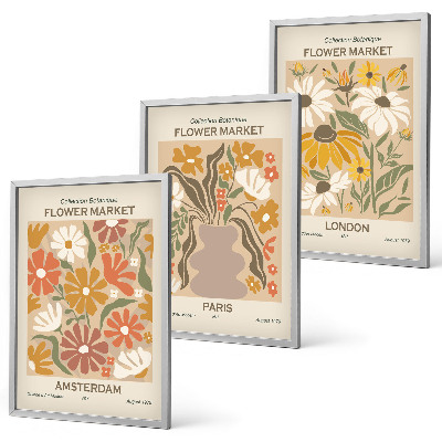 Set tablouri decorative Modele florale Amsterdam Paris Londra