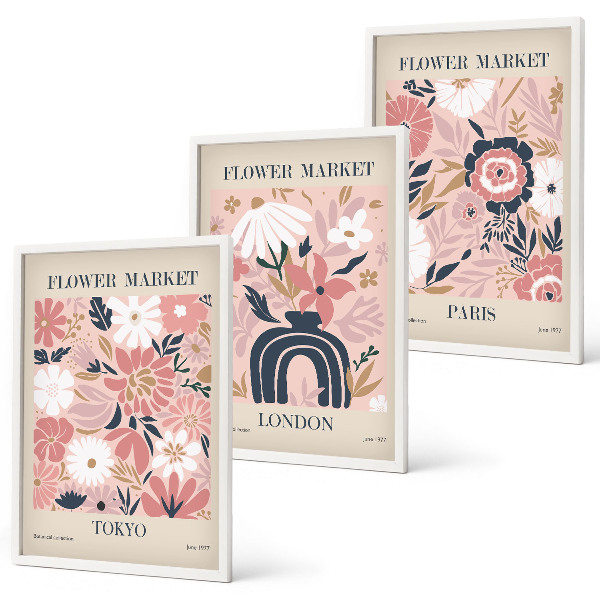 Set tablouri pentru dormitor Motive florale Tokyo Londra Paris