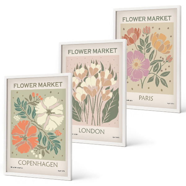 Set tablouri decorative Postere florale Copenhaga Londra Paris