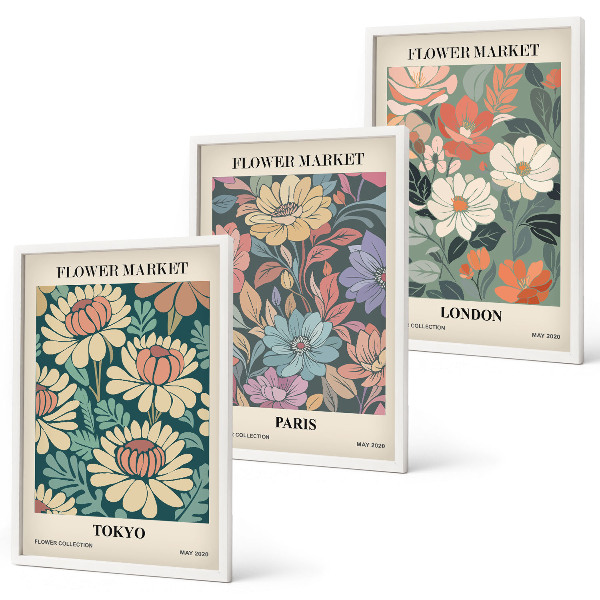 Set tablouri pentru dormitor Postere cu flori Tokyo Paris Londra
