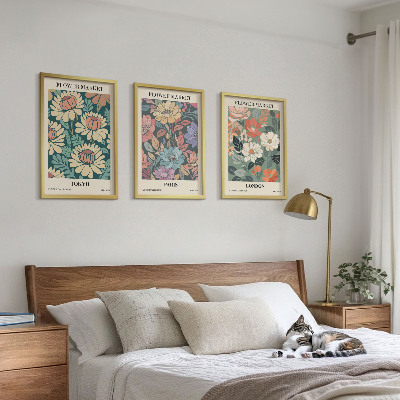 Set tablouri pentru dormitor Postere cu flori Tokyo Paris Londra